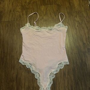 Skims Lace Trim Pink Bodysuit